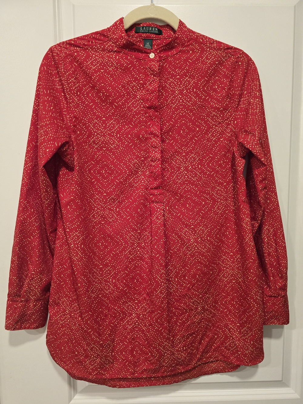 Lauren Ralph Lauren Red Beige Geometric Print Tunic Blouse Top XS